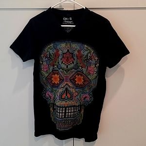 Ay Guey Men's V Neck Sugar Skull T Shirt